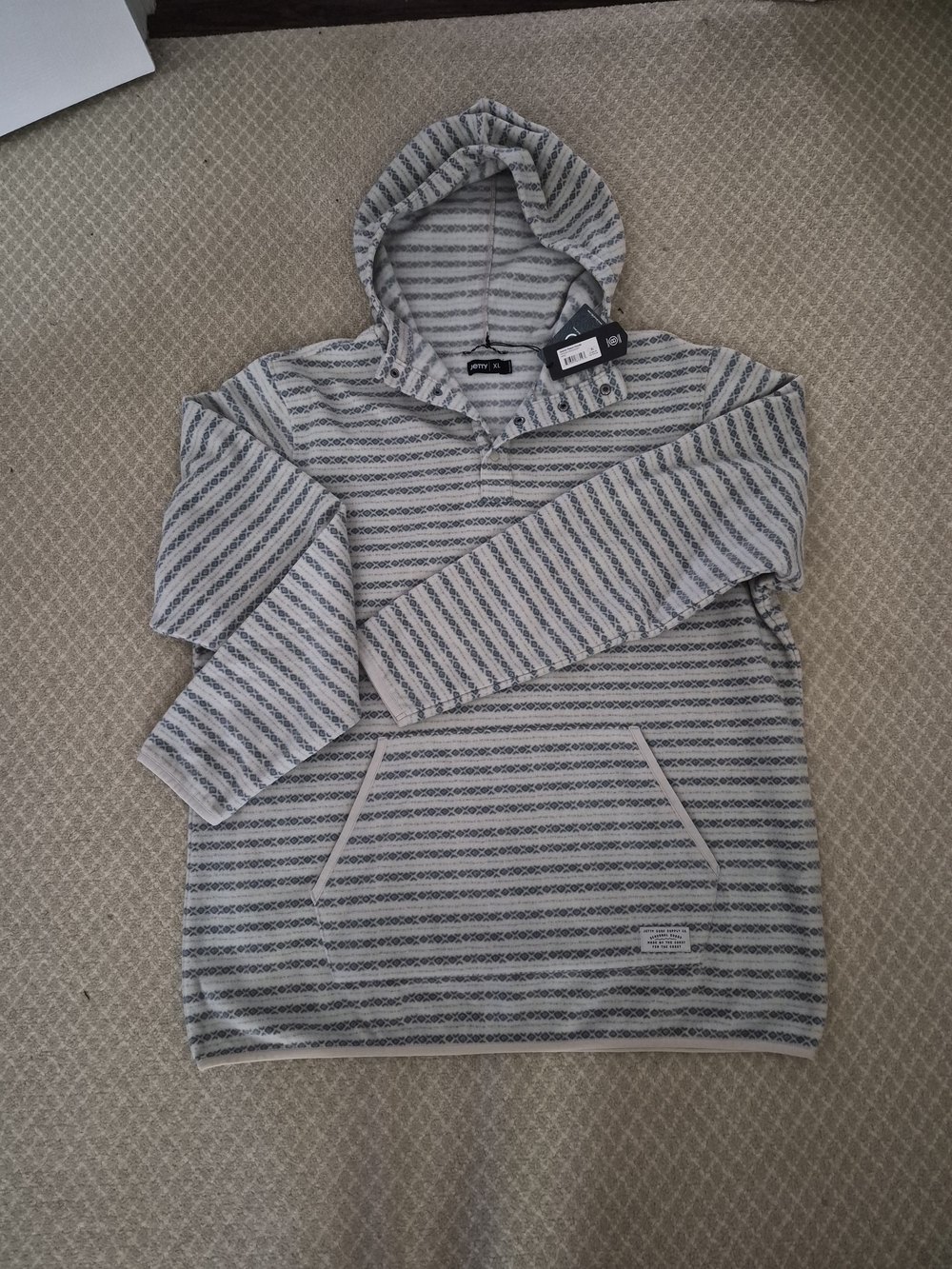 Men's Jetty Cream & Navy Striped Hooded Fleece  Pullover